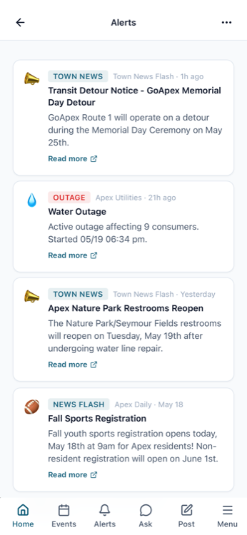 Real-time alerts screen